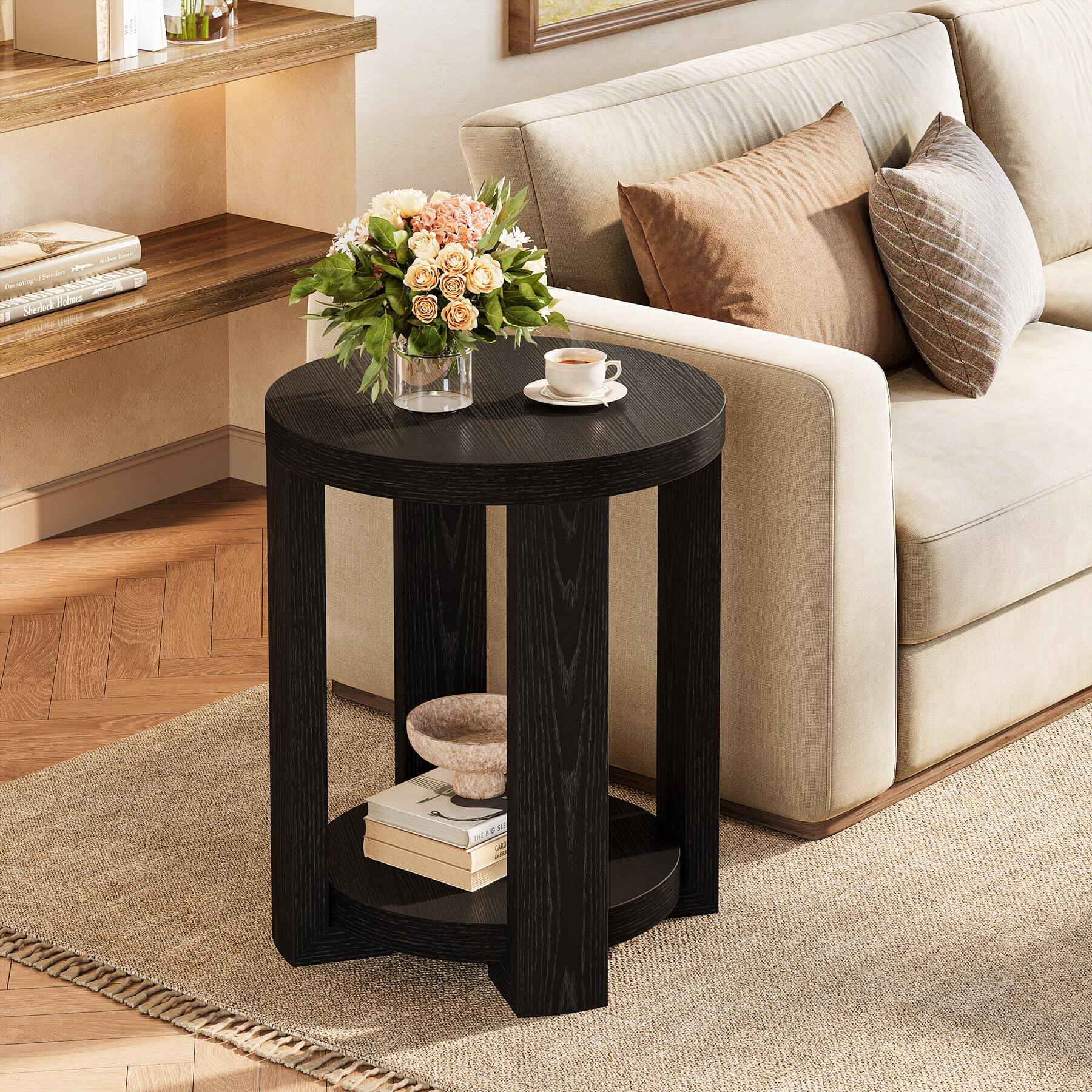 Tribesigns Round Side Table, 2 Tier End Table (1 Black - Best Buy