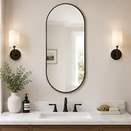 Anysun - Plastic Frame Mirror – 18 x 40 Inch Oval Wall Mirror for Bathroom, Entryway, Bedroom, Living Room - Black