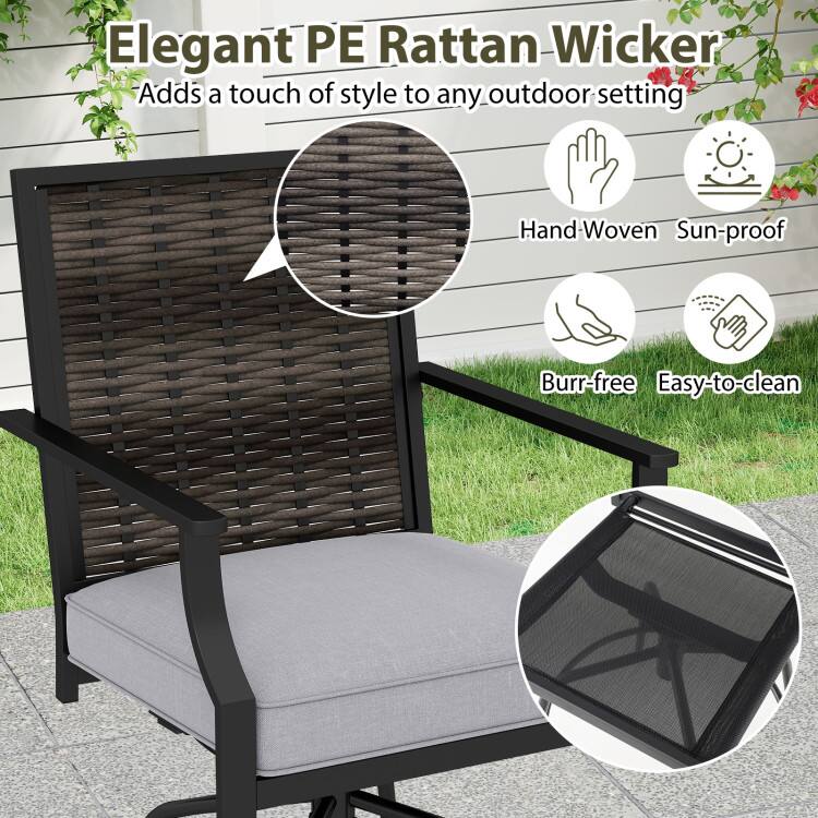 Elegant PE Rattan Wicker  
Adds a touch of style to any outdoor setting  
Hand Woven  
Sun-proof  
Burr-free  
Easy-to-clean