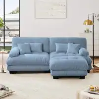 LOVMOR - Cloud Couch Sectional Sofa for Living Room Chenille 2 Seater Sofa with 2 Lumbar pillows and 2 throw pillows Upholstered - Blue