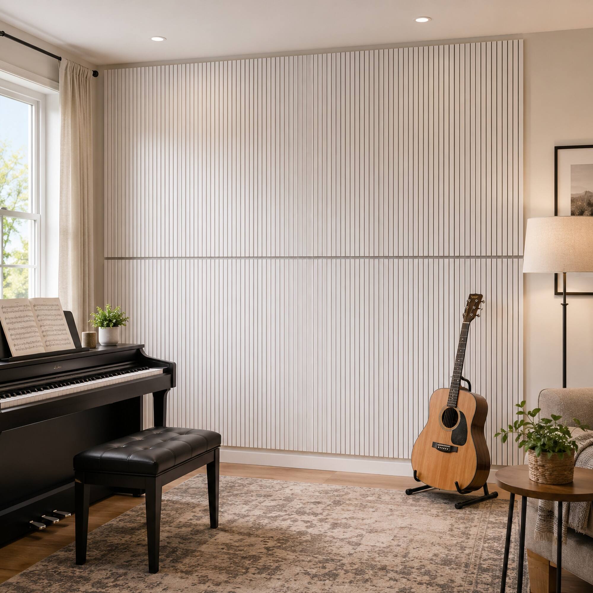 Alt View 3. Boyel Living - 4-Pack 23.62-in x 45.27-in Natural 3D Fluted Acoustic Slat Wall Panel - Natural.
