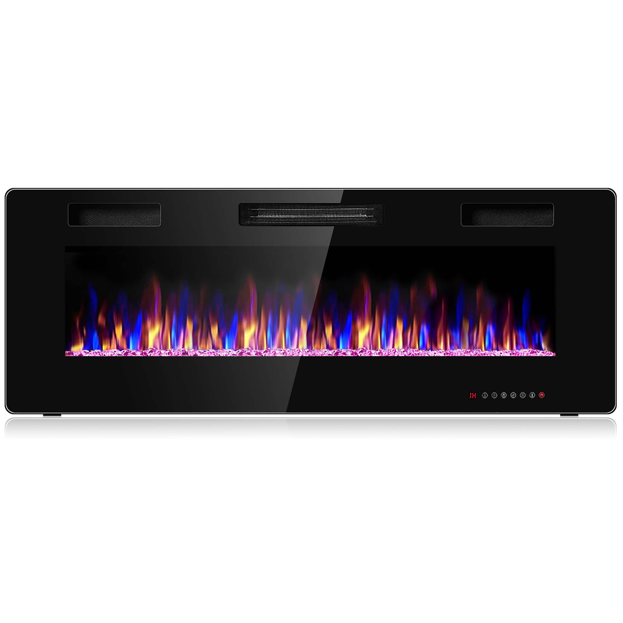 Front. Costway - Costway 50" Electric Fireplace Recessed Ultra Thin Wall Mounted Heater Multicolor Flame - Black.