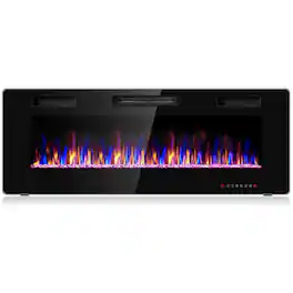 Costway - 50" Electric Fireplace Recessed Ultra Thin Wall Mounted Heater Multicolor Flame - Black