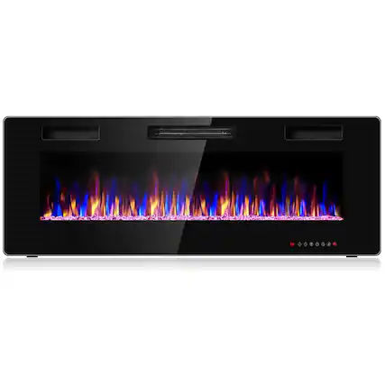 Front. Costway - Costway 50" Electric Fireplace Recessed Ultra Thin Wall Mounted Heater Multicolor Flame - Black.