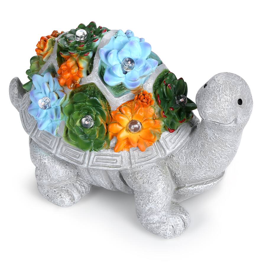 Panel Led Front View HOM Solar Turtle Statue Solar Powered Turtle for Garden Decor with LED ...