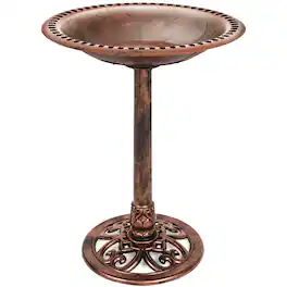 Best Choice Products - Outdoor Rustic Pedestal Bird Bath Accent for Garden, Yard w/ Fleur-de-Lis Accents - Copper