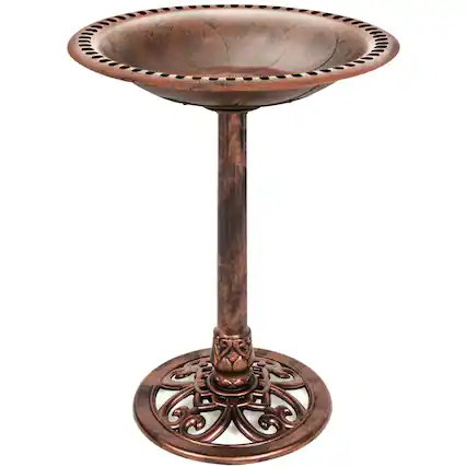 Front. Best Choice Products - Best Choice Products Outdoor Rustic Pedestal Bird Bath Accent for Garden, Yard w/ Fleur-de-Lis Accents - Copper - Copper.
