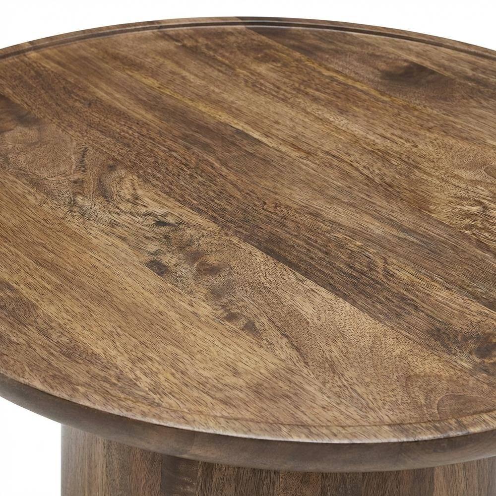 Alt View 1. FurniFact - Round Wood Coffee Table with Sleek Design and Solid Oak Finish - Brown.