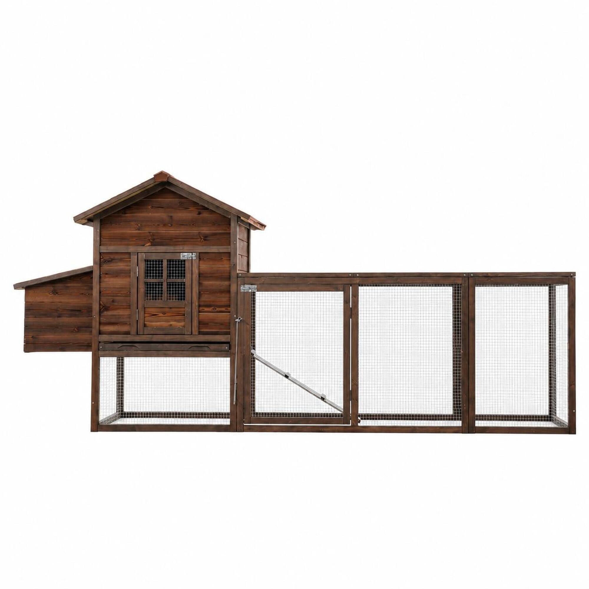 Front. RYHNUYNE - Wooden Chicken Coop, Fir,, - Run, Brown.