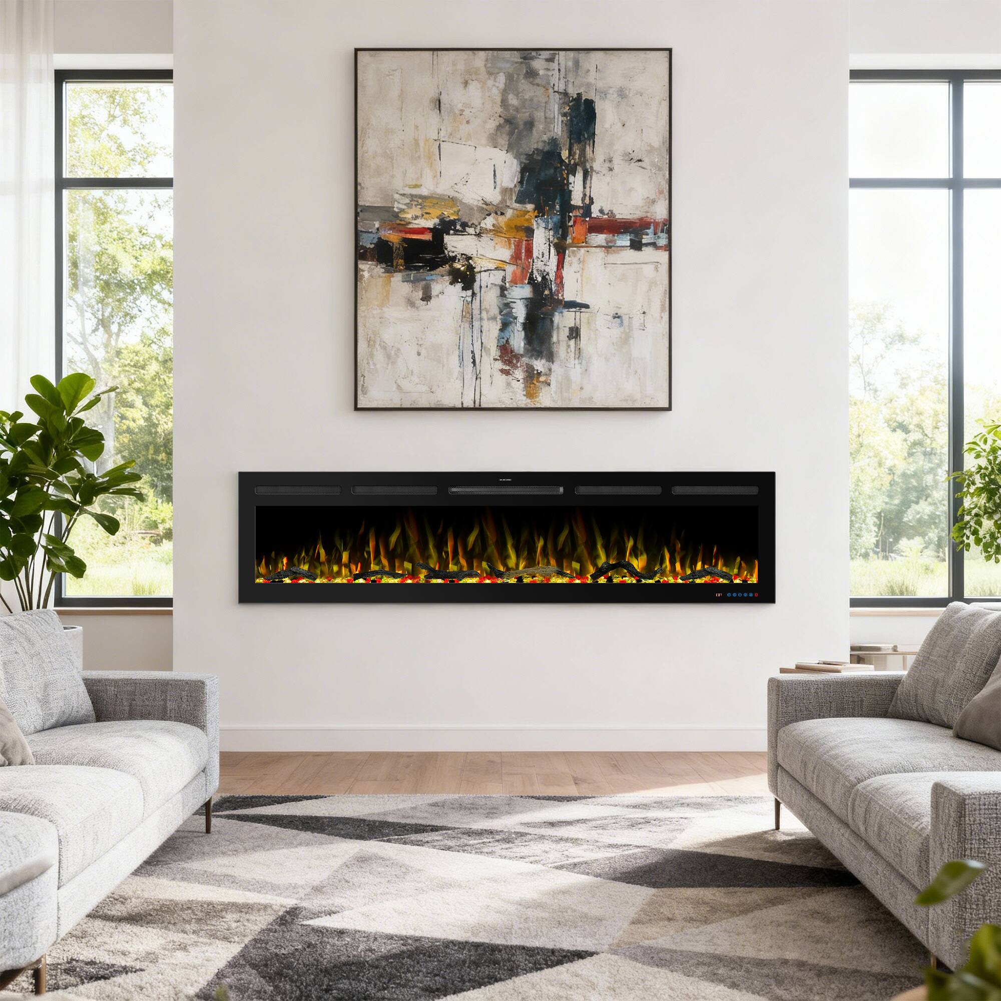 Left. Ihomeadore - 74" Smart Recessed Wall-Mounted Electric Fireplace with App Control and Remote, Adjustable Flame Color & Speed - Black.