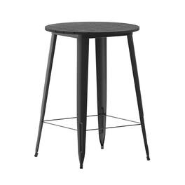 Emma + Oliver - Drew Indoor/Outdoor Bar Top Table, 30" Round All Weather Poly Resin Top with Steel base - Black Top/Black Frame