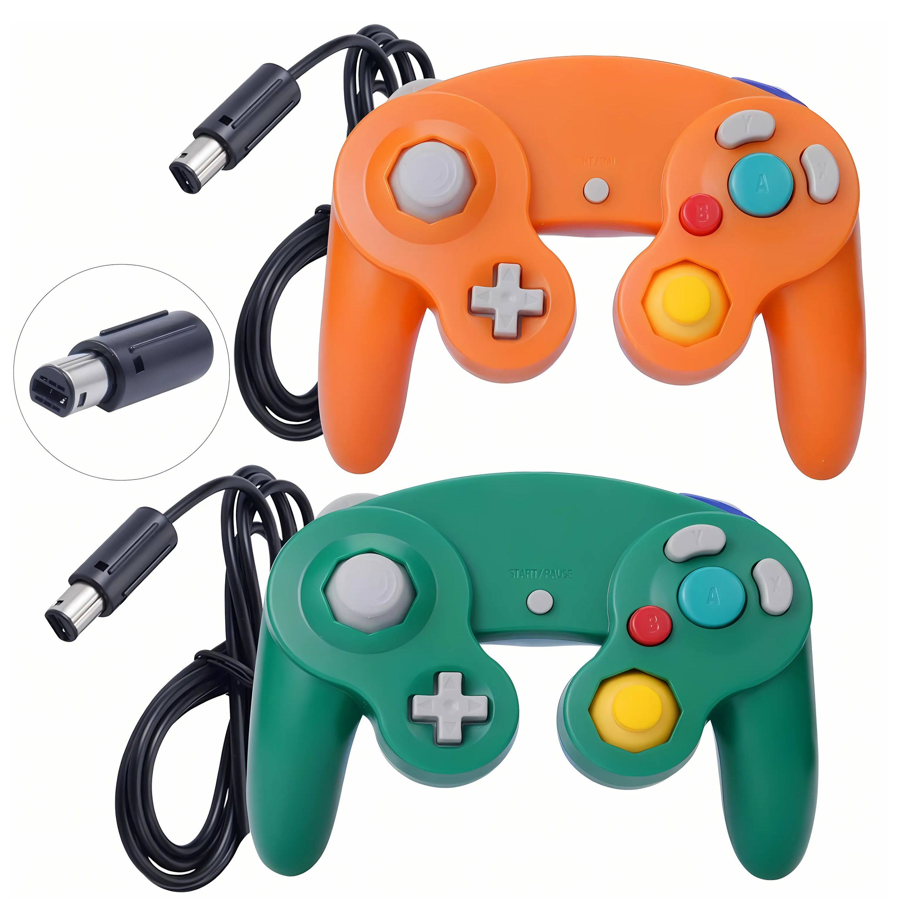 Angle. Kitcheniva - Wired NGC Controller Gamepad For Nintendo GameCube & Wii U Console 2 Pcs Green/Orange - Green / Orange.