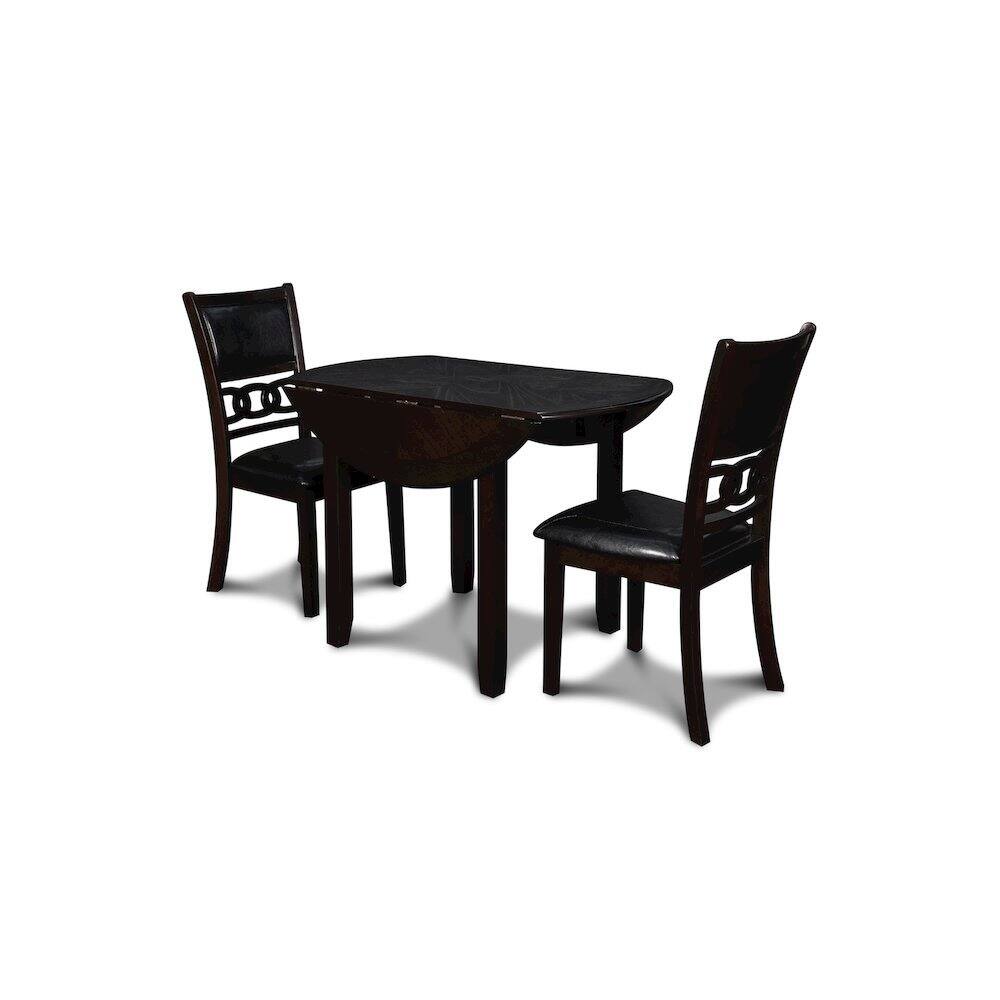 Back. FurniFact - Brown Drop Leaf Table and Chairs Set, Compact Round Dining Table with 2 Chairs - Brown.