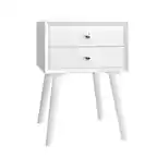 Front. Costway - End Table with Drawers and Storage Wooden Mid-Century Accent Side Table - White.