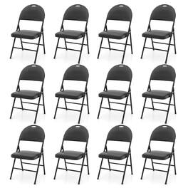 Costway - 12 PCS Folding Padded Party Chairs with Metal Frame PVC Leather Stackable Chairs - Black
