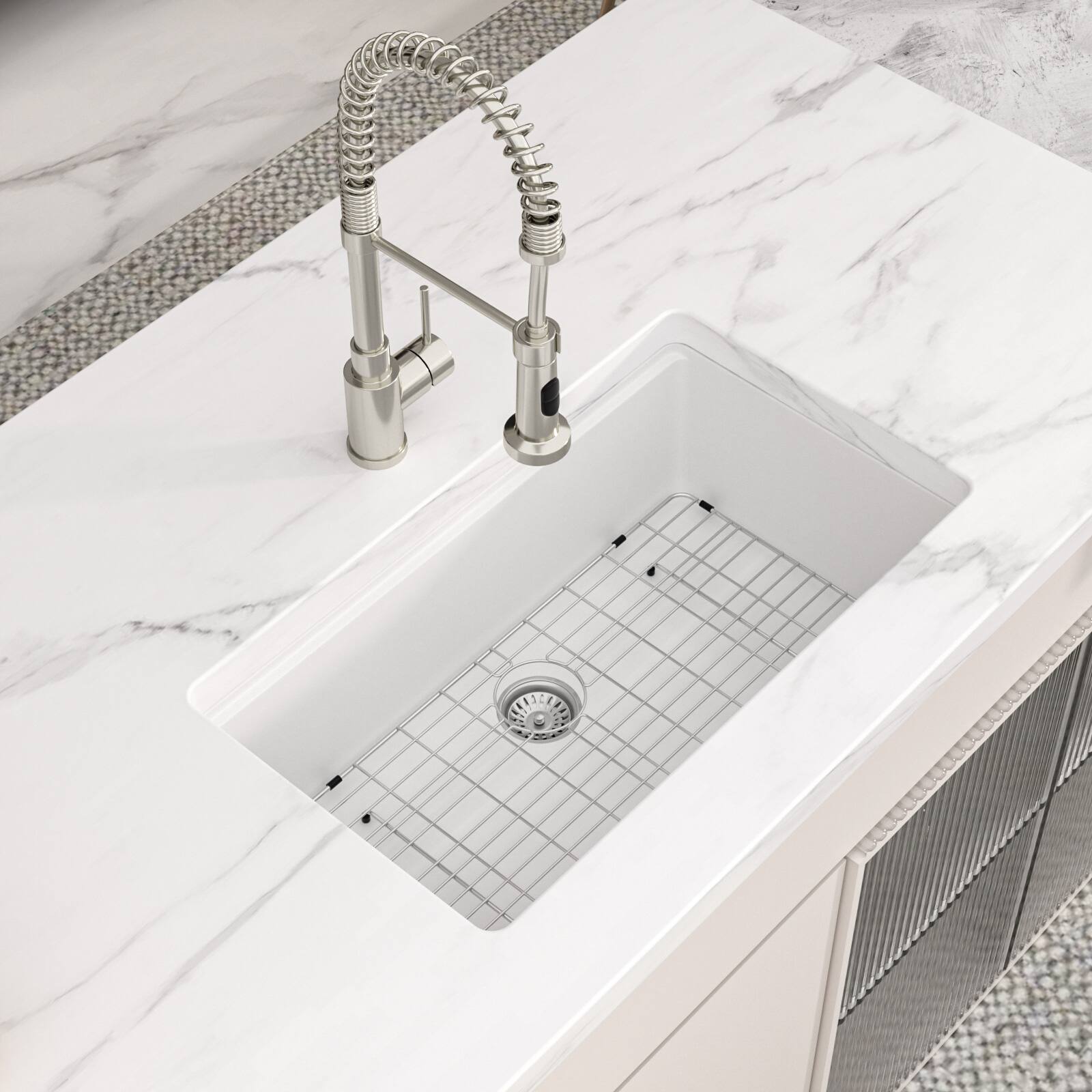 Angle. Lordear - 30x19x10 Inch White Granite Composite Undermount kitchen Sink Single Bowl Quartz Workstation kitchen Sink - White.