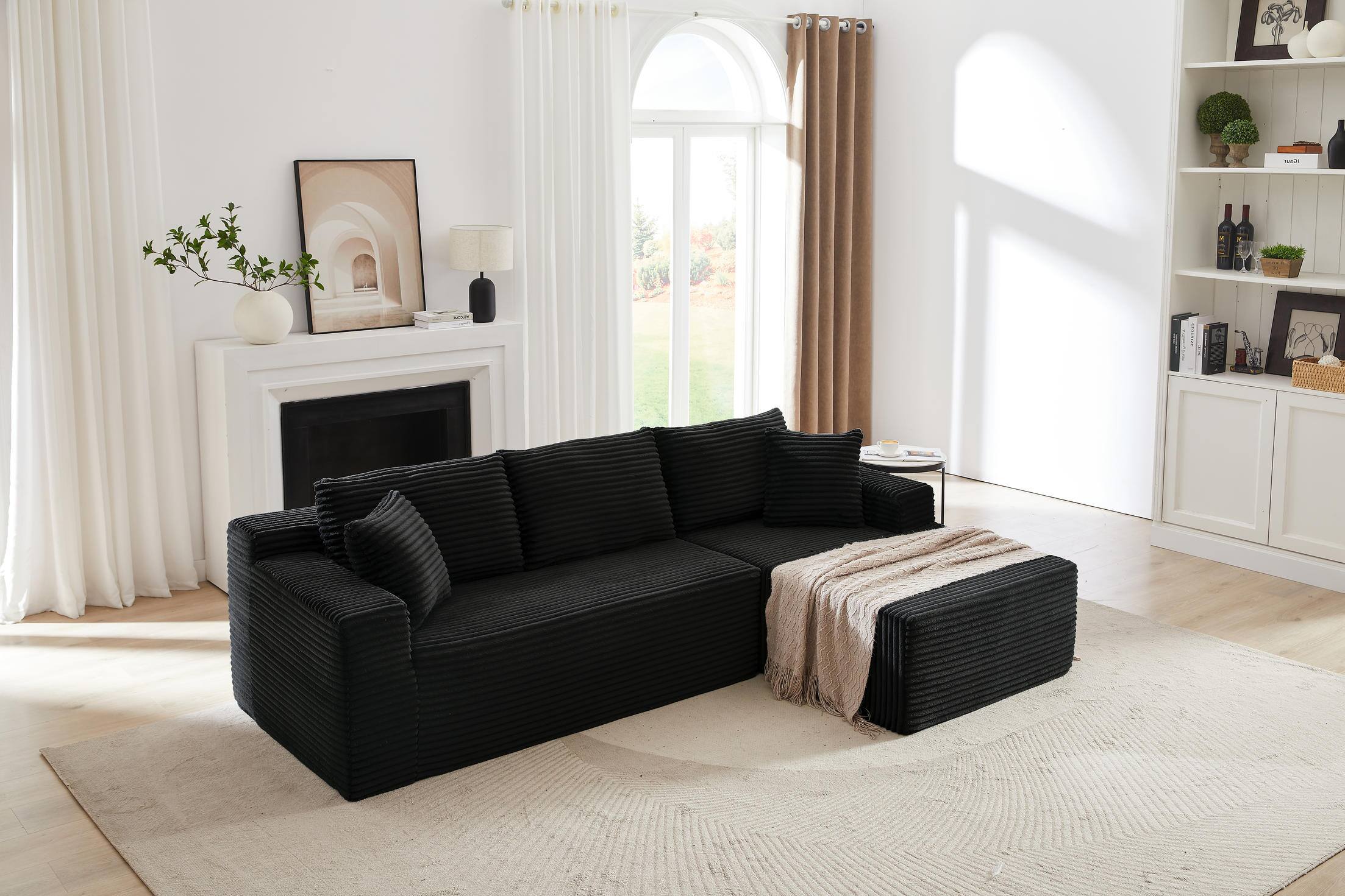 Alt View 4. Meqiodas - L-Shaped Cloud Sectional Sofa with Deep Seat,No Assembly Required,Modular Couches for Living Room,Bedroom,Black - Black.