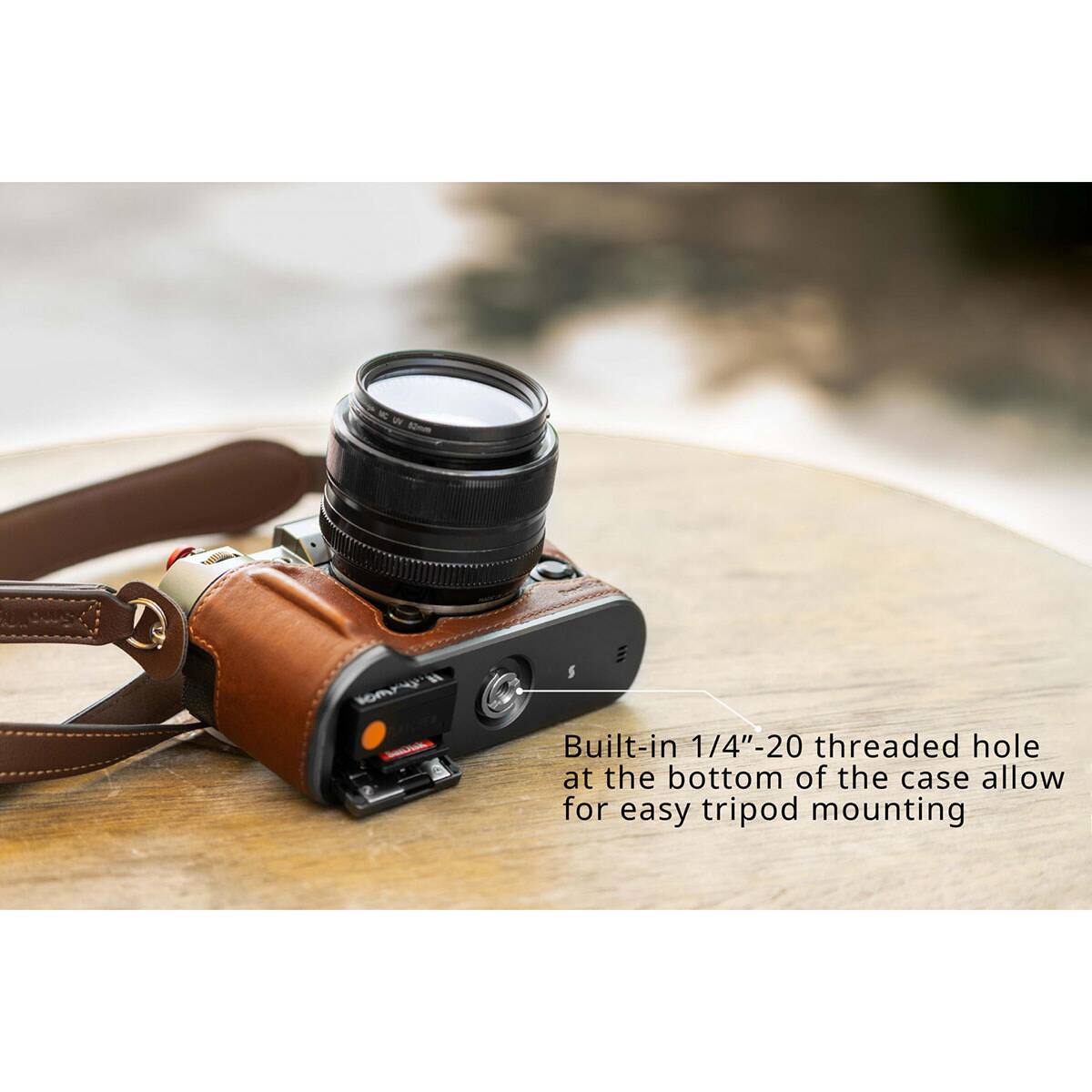 A #mr Built-in 1/4"-20 threaded hole at the bottom of the case allow for easy tripod mounting
