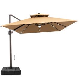 Crestlive Products - 11x11ft Aluminum Cantilever Patio Umbrella with Lights with Base - Brown