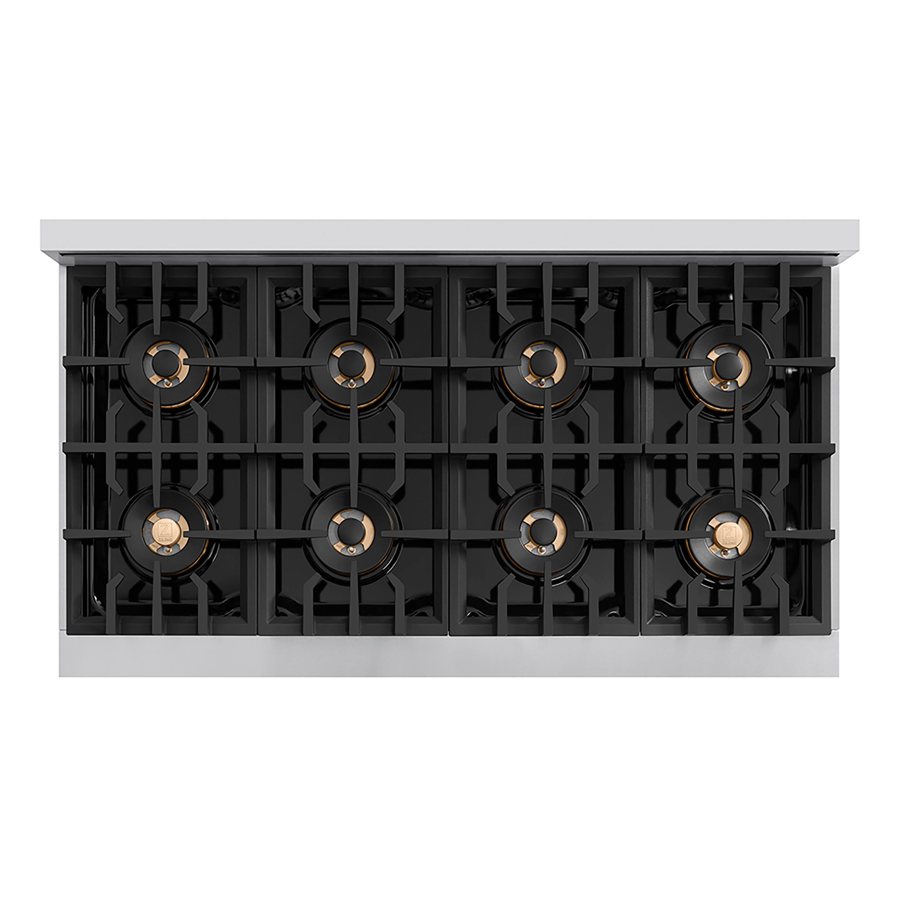 Left. ZLINE - ZLINE Autograph 48 in. Classic Rangetop with 8 DuoPro Burners and Black Accents (PCRTZ-48-MB) - Stainless Steel.