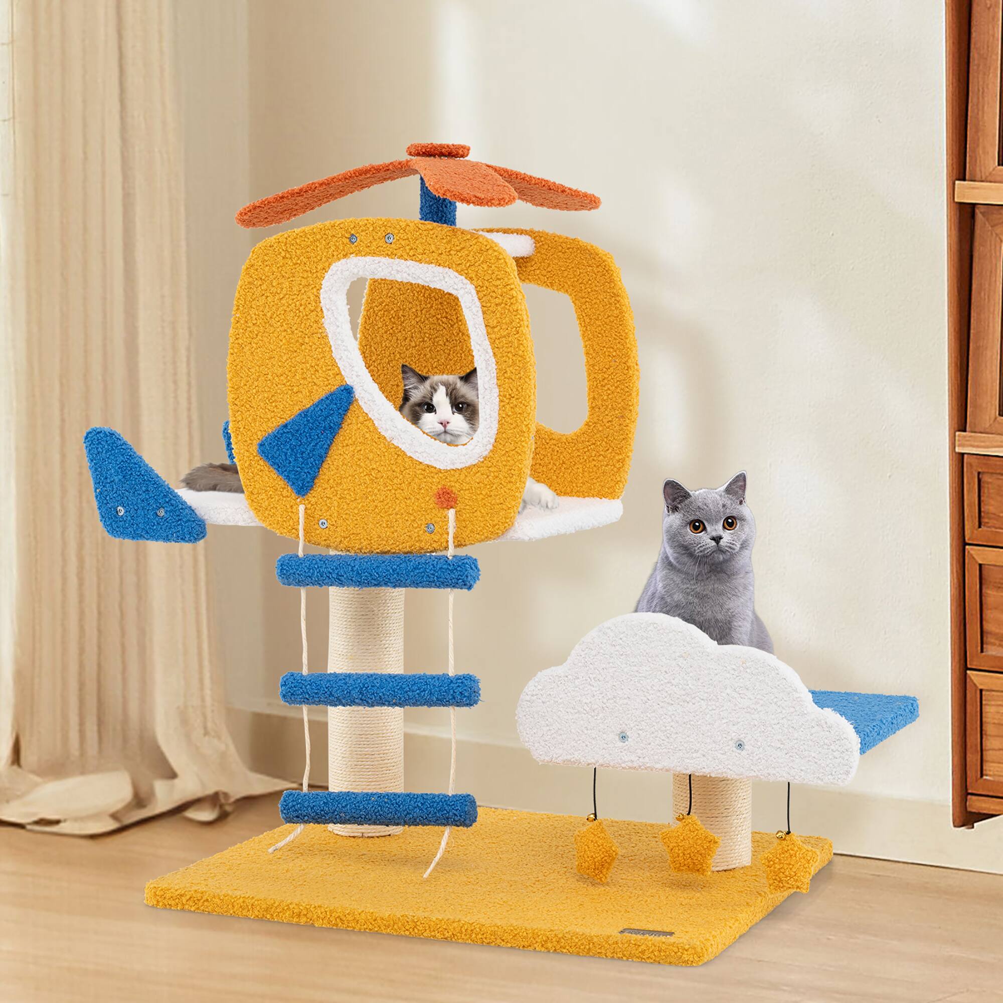 Alt View 4. Gymax - Gymax Aviation-themed Cat Tree for Indoor Cats w/ Helicopter Top Perch Scratching Post - GYM15339.