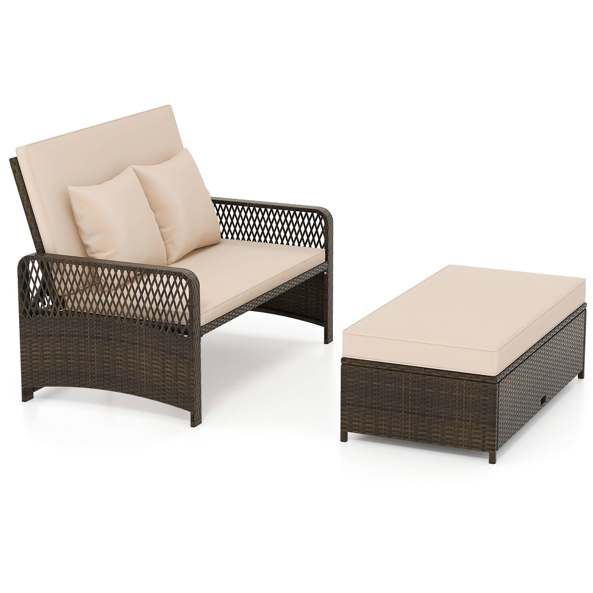 Alt View 9. Gymax - Gymax Patio Rattan Daybed Wicker Loveseat Sofa w/ Multifunctional Ottoman Beige - Beige.