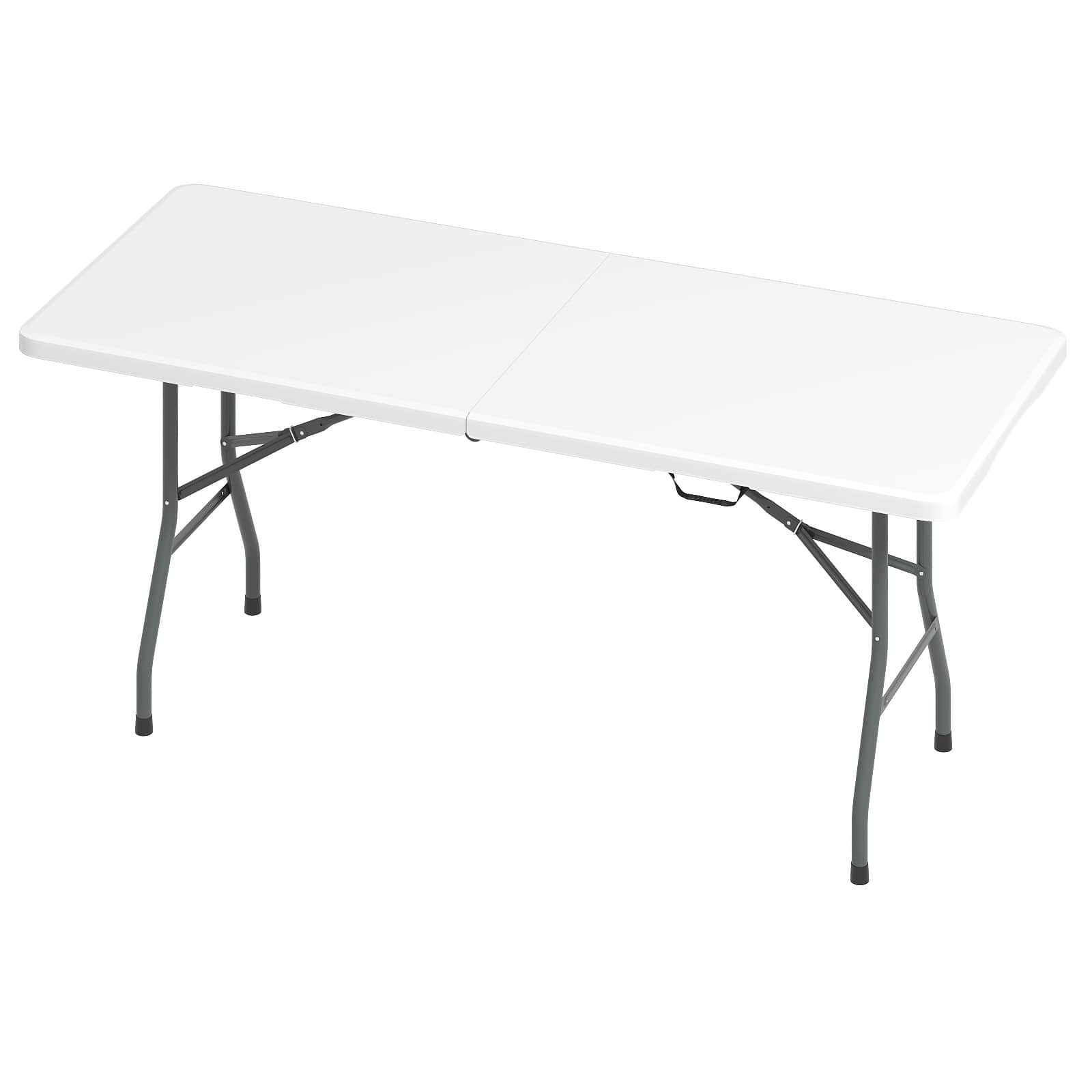 Costway - 6 ft Portable Folding Table with HDPE Tabletop Safe Lock Mechanism Carrying Handle - White