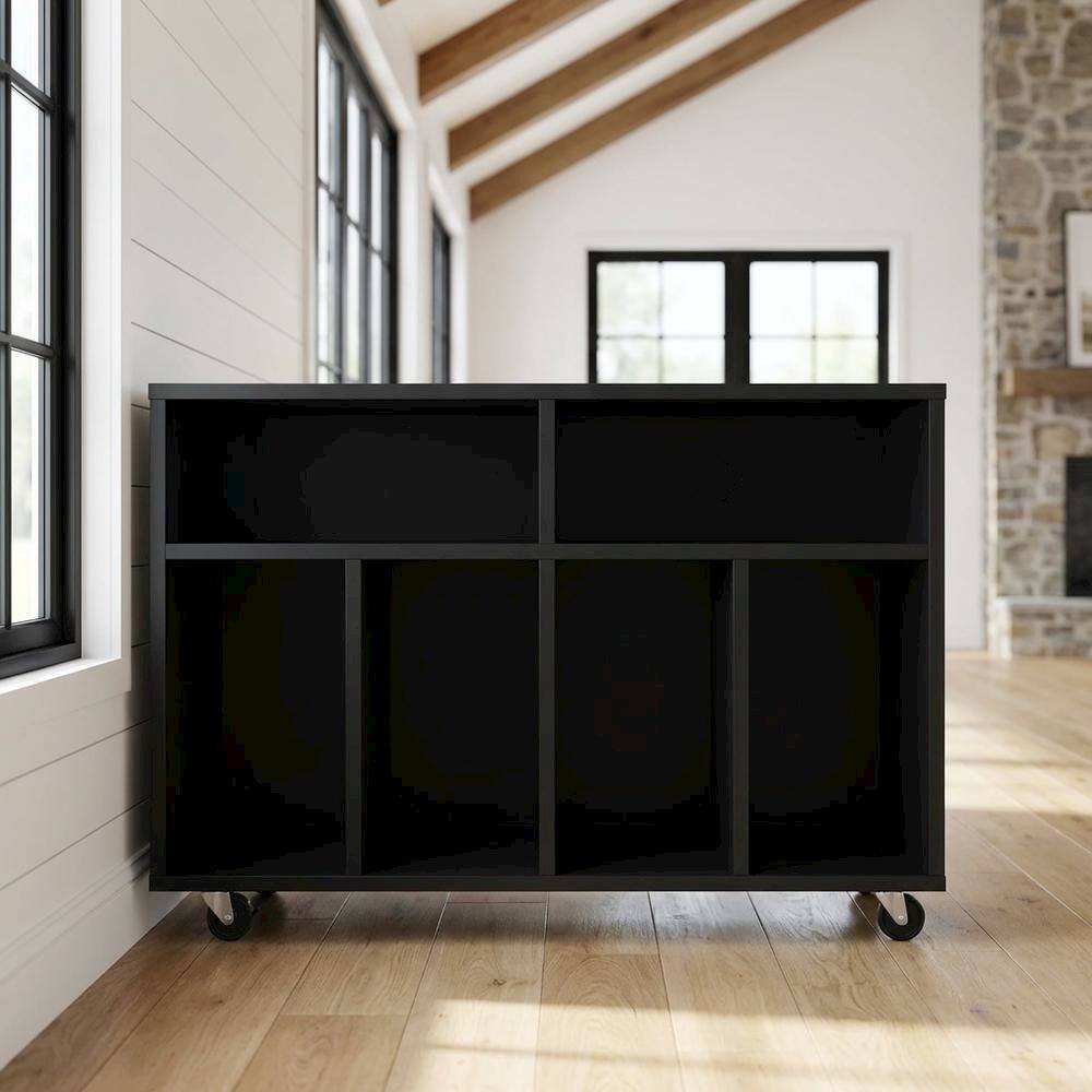 Alt View 4. FurniFact - Wooden record player stand with vinyl storage and sleek design - Black.