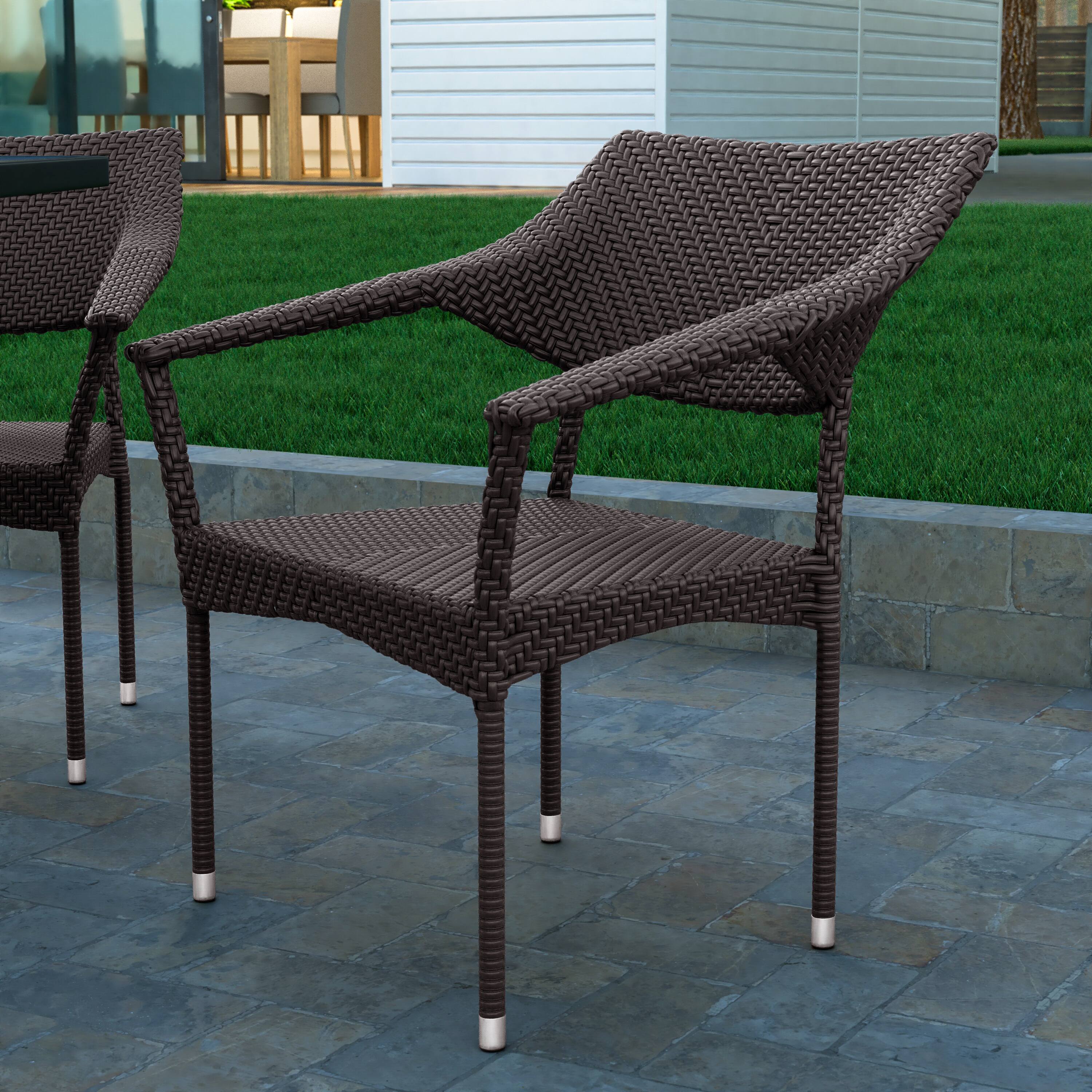 Alt View 1. Emma + Oliver - Shasta Modern All-Weather Patio Dining Chair with Fade and Weather Resistant PE Rattan and Reinforced Steel Frame - Espresso.
