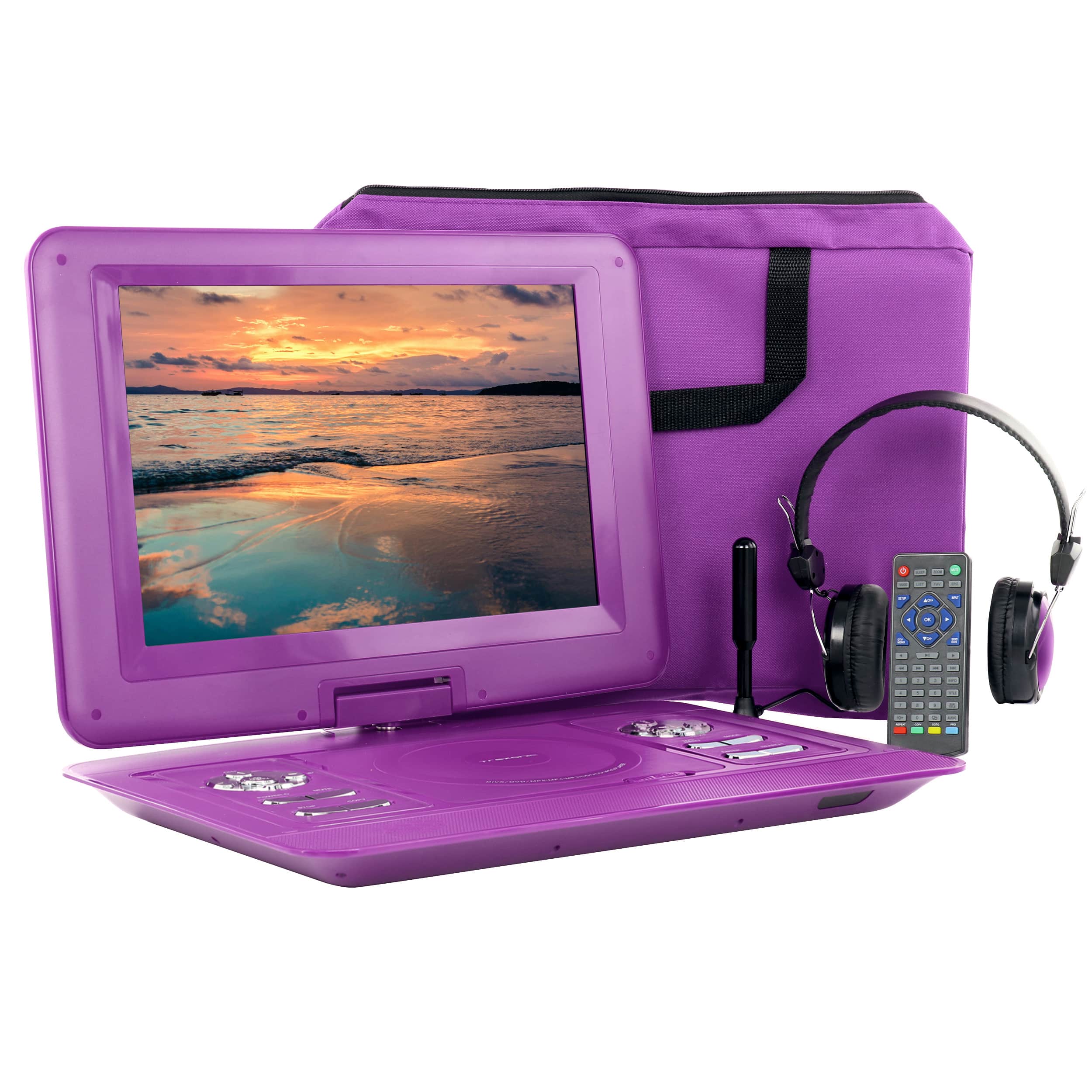 Trexonic - Refurbished Excellent - 13.3 Inch Portable TV DVD Player with Color TFT LED Screen and USB/HD/AV Inputs - Purple