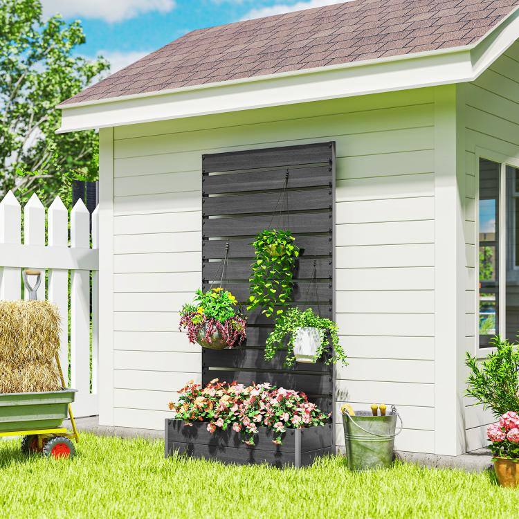 Alt View 2. PULUZ - Trellis Planter for Climbing Plants, Raised Garden Bed with Trellis, Planter Box for Outdoor Garden - Black.