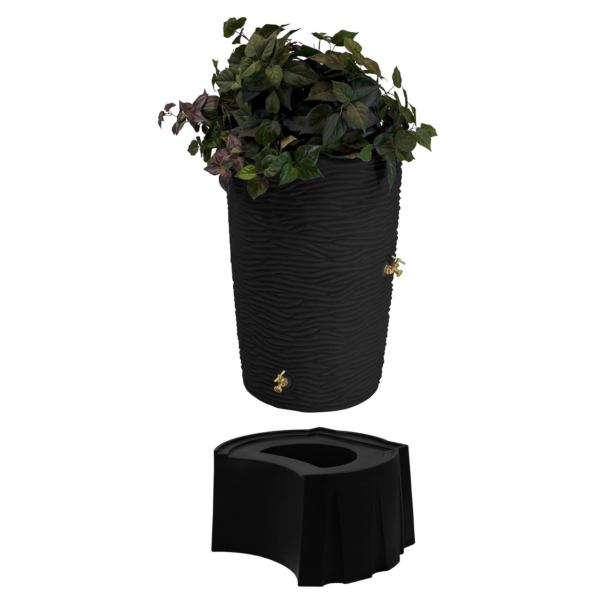 Front. Good Ideas - Good Ideas Impressions 50 Gallon Palm Trunk Barrel & Universal Rain Barrel Stand.