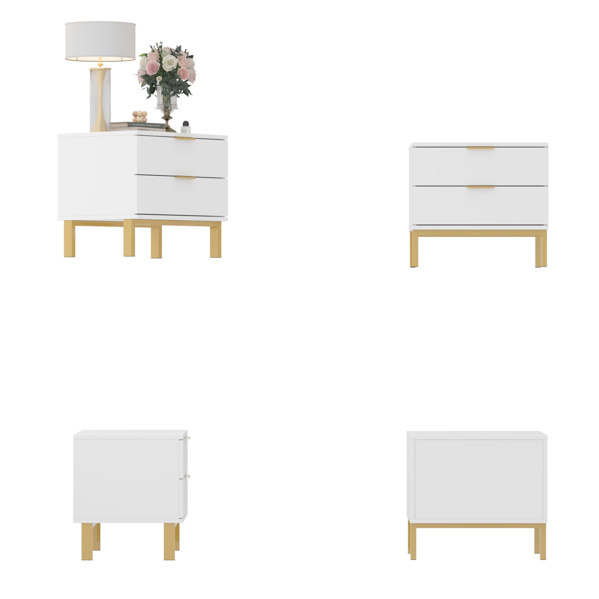 Angle. FUFU & GAGA - FUFU&GAGA 2 - Drawer Nightstand with Gold Accents: Stylish Bedside Storage - White.