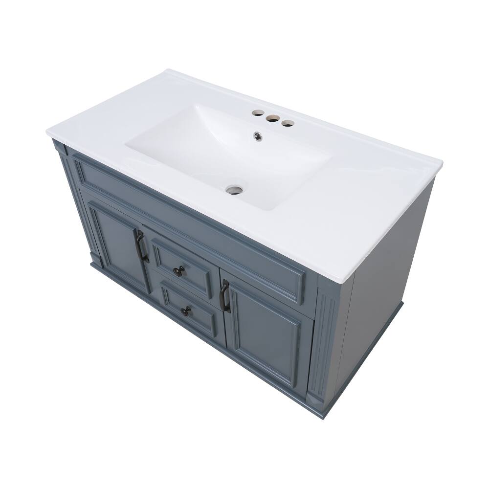 Alt View 10. Loheer - Loheer 36 inch wall mounted bathroom vanity Blue Floating Cabinet with Ceramic Sink - Blue.