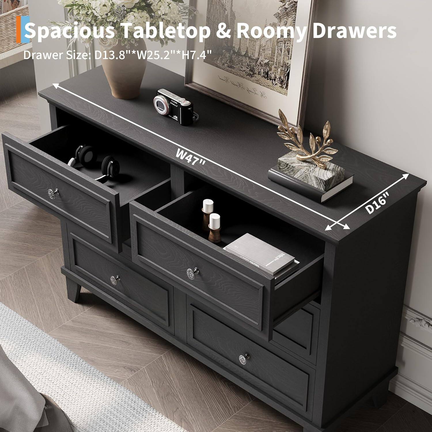 Spacious Tabletop & Roomy Drawers

Drawer Size: D13.8" x W25.2" x H7.4"

W47"

D16"