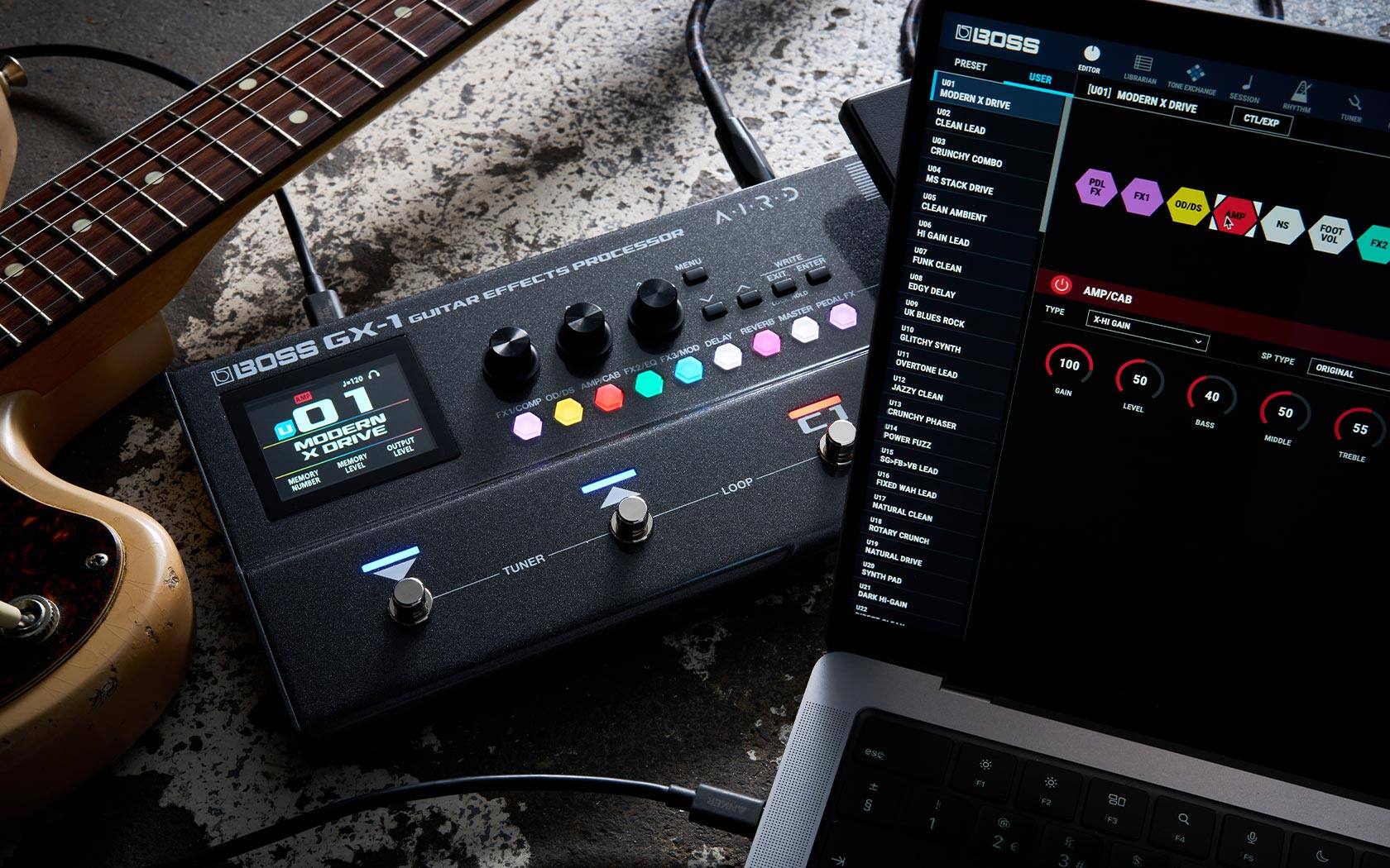 BOSS PRESET EDITOR  
01 USER LIBRARY  
TONE MODERN [U01]  
EXCHANGE x DRIVE MODERN x SESSION  
UGE DRIVE SYTH CLEAN CTL/EXP TUNER  
LEAD uss CRUNCHY COMBO U64 MS STACK PDL DRIVE FX uss FX1 EIA uos CLEAN AMBIENT  
0O/DS A AMP NS GAIN FOOT LEAD VOL FX2 PROCESSOR MENU WRITE ENTER FUNK -SD CLEAN EPFECTS EXIT  
uOs EDGY DELAY VAD FX AMP/CAB GUITAR PEDAL G0s MASTER UK TYPE BLUES ROCK X-0 REVERE  
u1S GAIN GX-1 DELAY GLITCHY SYNTH BOSS FXA/MOD uS SP TYPE FX2/E OVERTONE  
100 ORIGINAL n LEAD 3120 AMPICAD 50 OD/DS JAZZY CLEAN GAIN MA 1 40  
01 EX1/COMP LEVEL 50 CRUNCHY L M14 PHASER BASE 55 DRIVE OUTPUT POWER PUZZ MIDDLE X LEVEL WIS MEMORY SGV TREBLE LEVEL 4 LEAD MEMORY NUMBER LOOP PIXED WAN