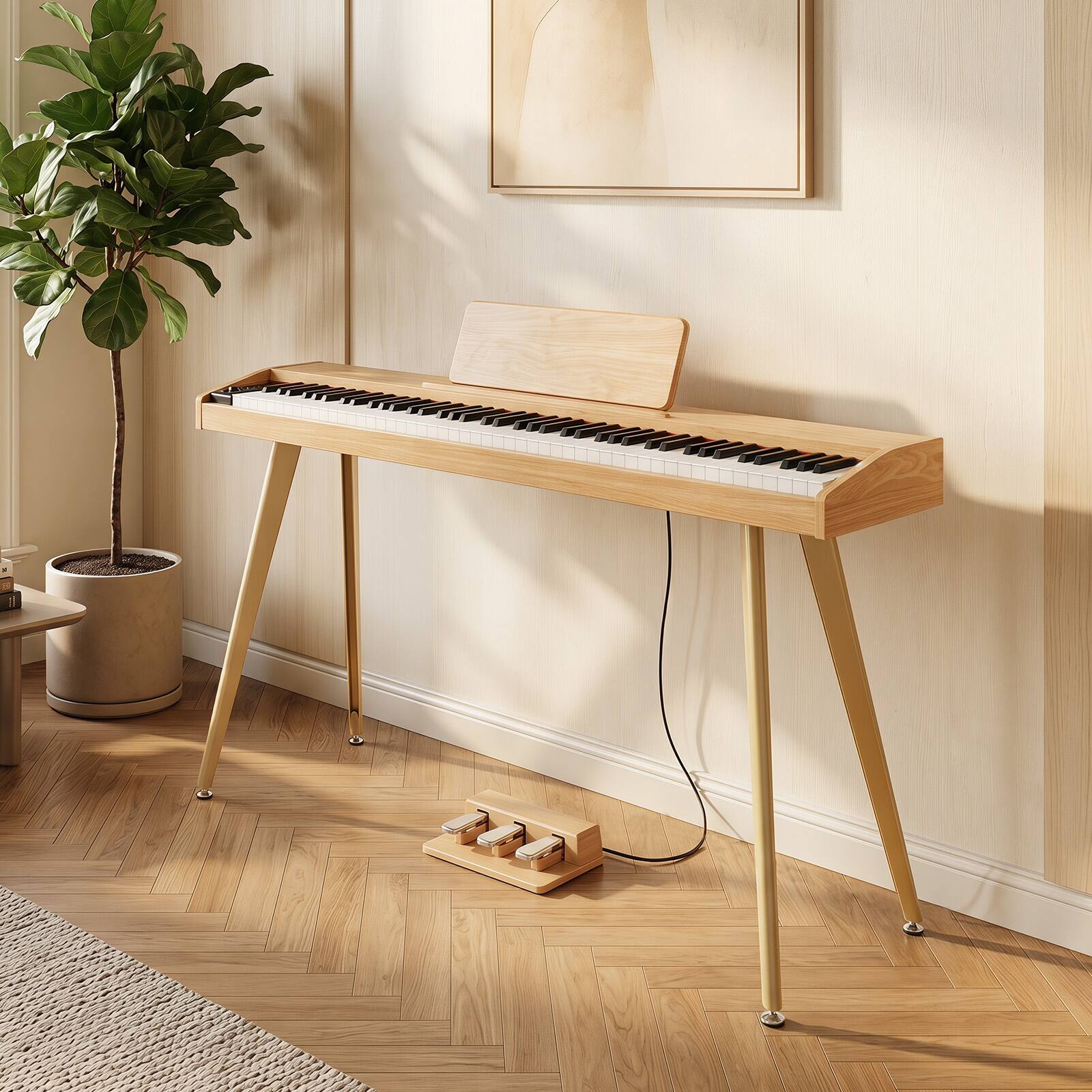 Alt View 1. Costway - Costway 88-Key Digital Piano Semi-Weighted Keyboard with 3 Pedal Unit & 80 Demos - Natural.