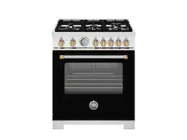 Bertazzoni - 30" Master Series 4.7 Cu. Ft. 5-Burner Freestanding Dual Fuel Range - Nero Matt/Gold - Black