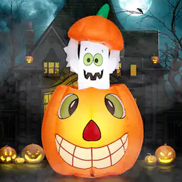 Winado - 2.8 FT Halloween Inflatables Animated Pumpkin Ghost for In/Outdoor Holiday Decoration - Multicolor