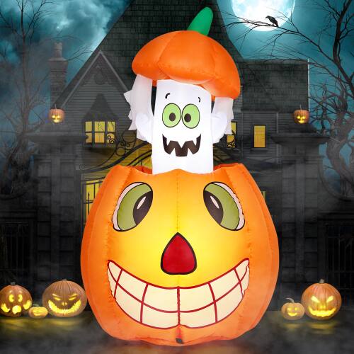 Front. Winado - 2.8 FT Halloween Inflatables Animated Pumpkin Ghost for In/Outdoor Holiday Decoration - Multicolor.