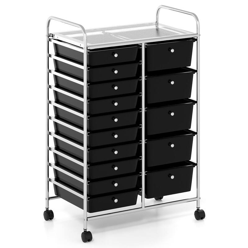 Alt View 2. WELLFOR - 15-Drawer Utility Rolling Storage Cart with Metal Tabletop , Drawer Organizer for Craft Office School Storage - Black.