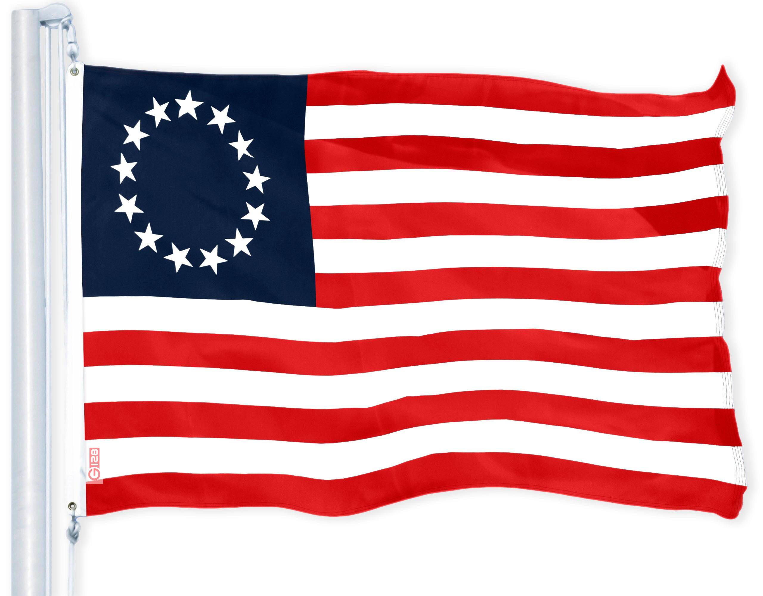 Front. G128 - Betsy Ross Historical American Flag 3x5 ft Printed 150D Polyester - Assorted Colors.