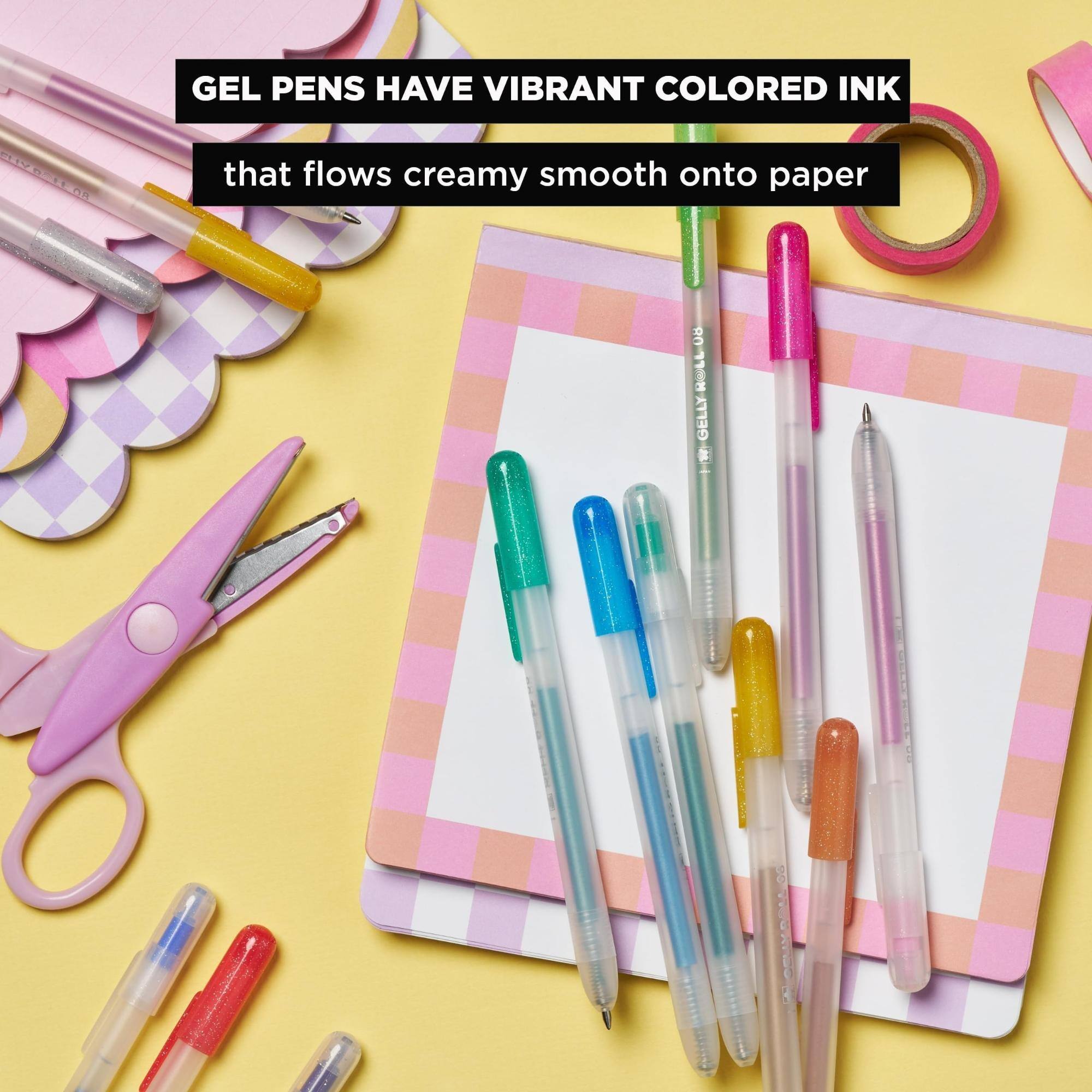 GEL PENS HAVE VIBRANT COLORED INK that flows creamy smooth onto paper