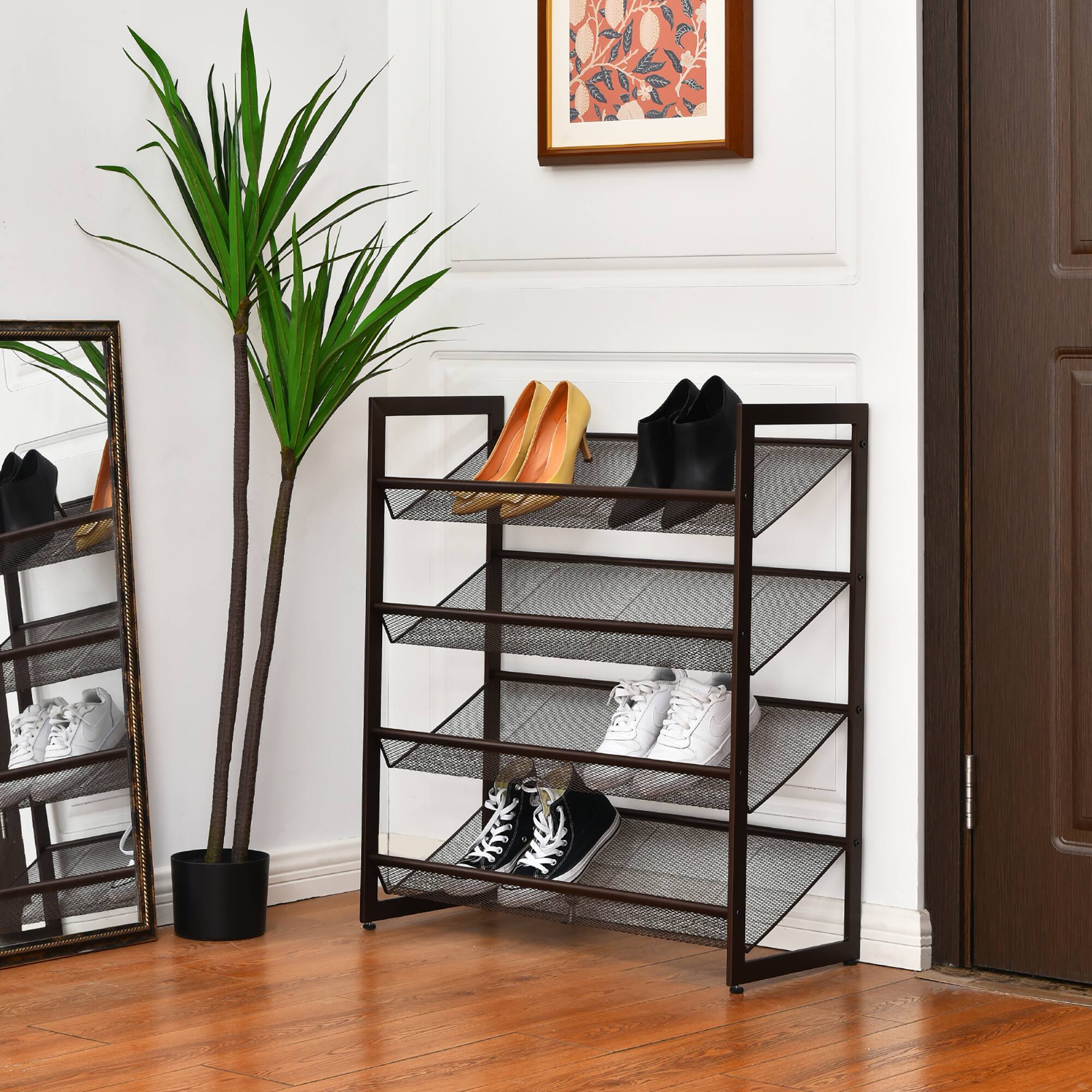 Alt View 11. Costway - 4-Tier Shoe Rack Adjustable to Flat Slant Shoe Organizer Holder Stand - Brown.