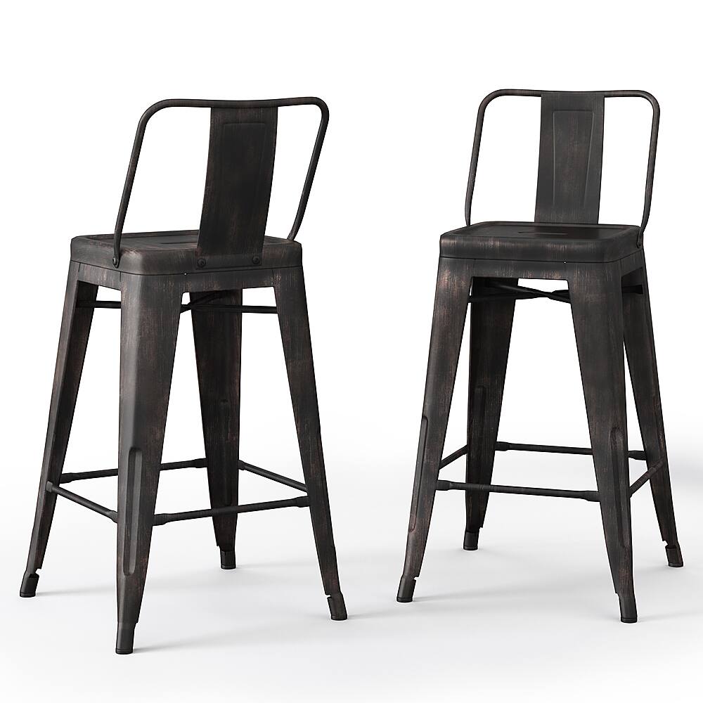 Angle. Simpli Home - Rayne Industrial Metal 24 inch Counter Height Stool (Set of 2) in Distressed Black - Distressed Black.