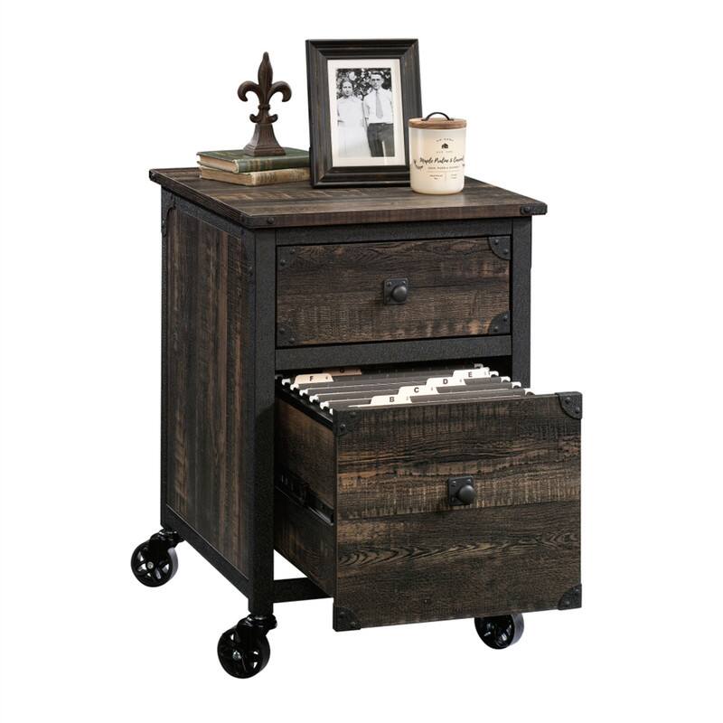 Angle. HTUTWOO - File Pedestal with Smooth-Glide Drawer for Office - Mobile Metal Cabinet, Letter-Size File Storage,Dark Oak Brown Finish - Brown.
