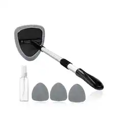 Front. AstroAI - Car Window Cleaner, gray microfiber cleaning brush with 4 washer towels and 1 spray bottle, 1 pack. - Gray.