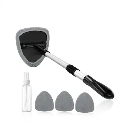 Front. AstroAI - Car Window Cleaner, gray microfiber cleaning brush with 4 washer towels and 1 spray bottle, 1 pack. - Gray.