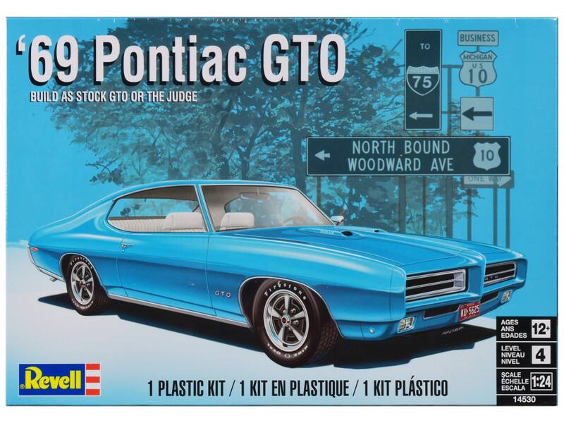 "69 Pontiac GTO
BUILD AS STOCK GTO OR THE JUDGE
BUSINESS MICHIGAN U S 10 NORTH BOUND 10 WOODWARD AVE
ONE WAY
Revell
1 PLASTIC KIT / 1 KIT EN PLASTIQUE / 1 KIT PLÁSTICO
AGES 12+ ANS EDAD
LEVEL NIVEAU NIVEL 4
SCALE ESCALA 1:24
14530"