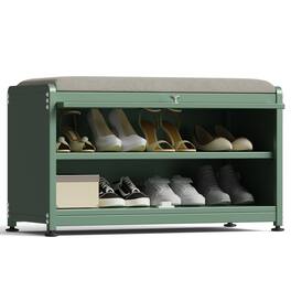 Malletson - 3-Tier Shoe Storage Bench, Metal Shoe Rack with Removable Seat Cushion, for Entranceways, Hallways and Bedrooms - Green